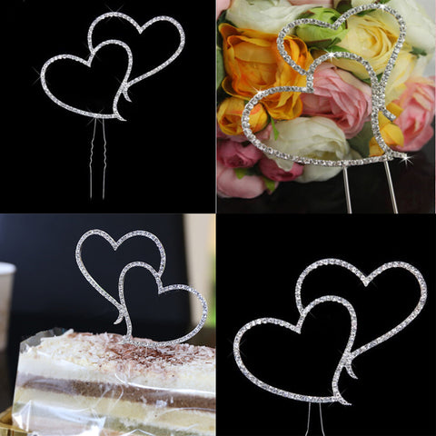 Romantic Rhinestone Double Heart Cake