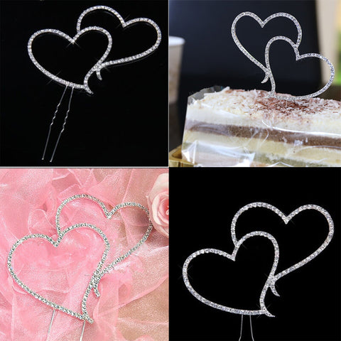 Romantic Rhinestone Double Heart Cake