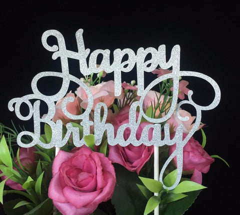 Glitter "Happy Birthday" Cake Topper